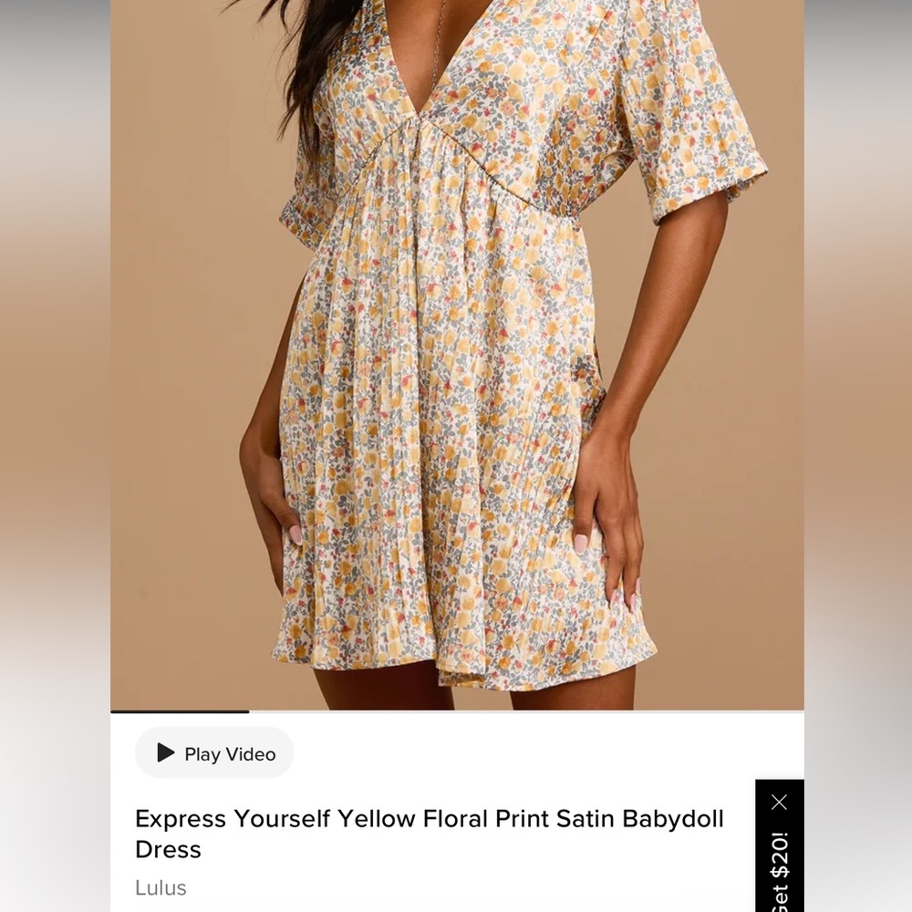 Lulu's Express Yourself Yellow Floral Print Satin Babydoll Dress
